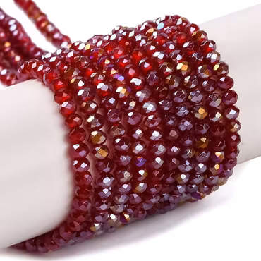 3346 glaspärla electro, fasett rondell 3x2mm mörkröd