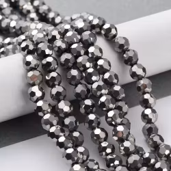 3352 glaspärla fasett rund 6x5mm försilvrad