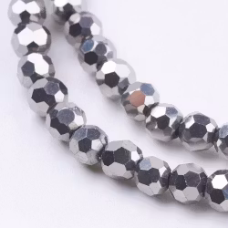 3354 glaspärla fasett rund 4mm försilvrad