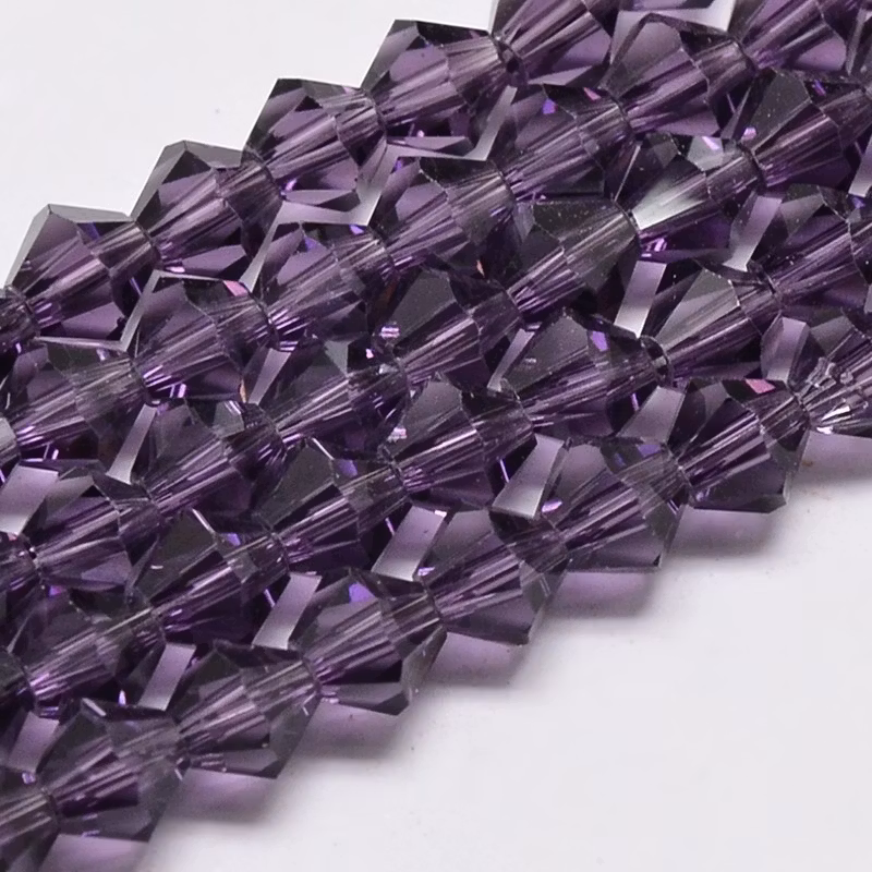 3380 glaspärla bicone imiterad kristall 4x4mm lila