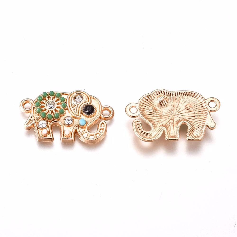 3399 Berlock/länk kristallstrass elefant guld 1stk