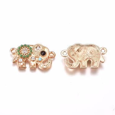 3399 Berlock/länk kristallstrass elefant guld 1stk