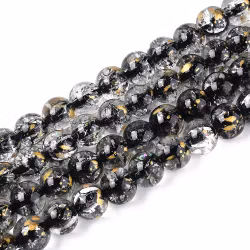 3406 Glaspärla rund Krakelerad med guldfolie svart 8mm