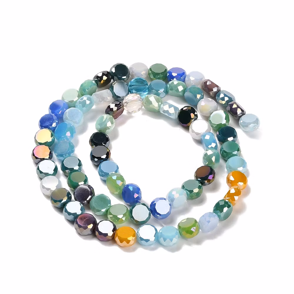 3466 Glaspärla platt fasetterad 8x4,5mm mixad färg