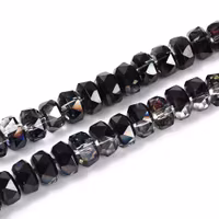 3468 Glaspärla platt fasetterad rondell 7~8x4,5~5mm svart