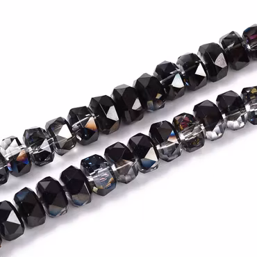 3468 Glaspärla platt fasetterad rondell 7~8x4,5~5mm svart