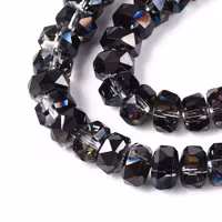 3468 Glaspärla platt fasetterad rondell 7~8x4,5~5mm svart