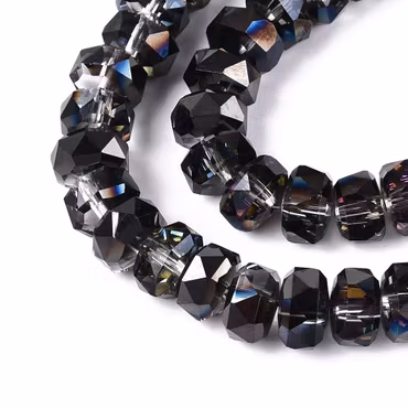 3468 Glaspärla platt fasetterad rondell 7~8x4,5~5mm svart