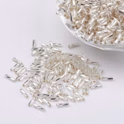 3934 Bugle/rör pärlor i glas twisted metallic silver 12x2mm  200stk