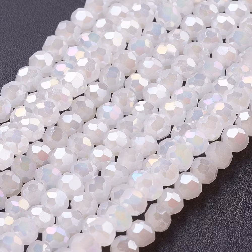 3986 Glaspärla rund pärlemoglans, vit 3mm