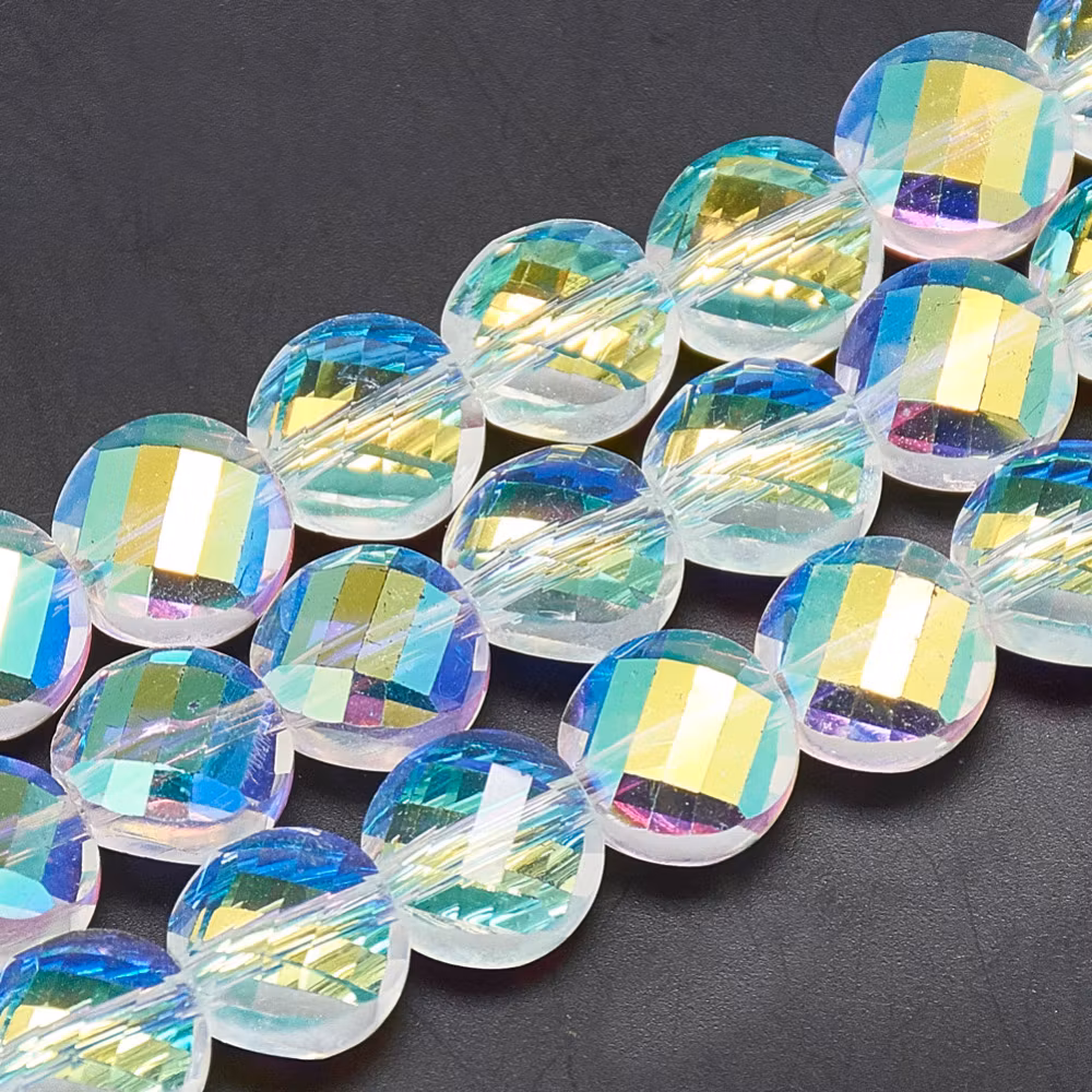 4002 Glaspärla rund, platt, fasett rainbow 8mm