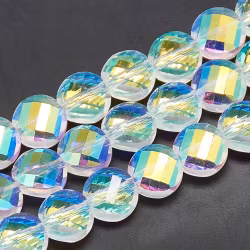 4002 Glaspärla rund, platt, fasett rainbow 8mm