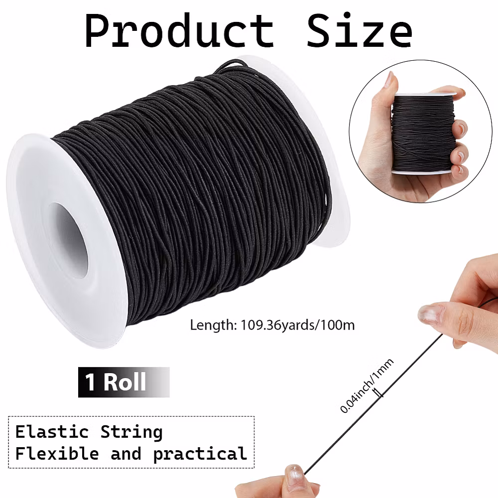 4034 Elastisk nylon tråd rund, svart, 1mm