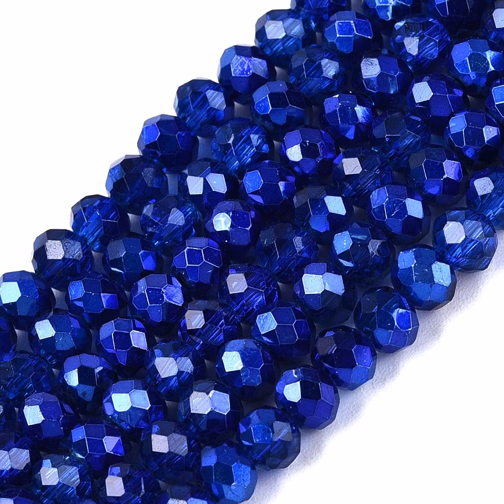 4065 Glaspärla elektropläterad, medium blue, 3,5~4x4~4,5mm