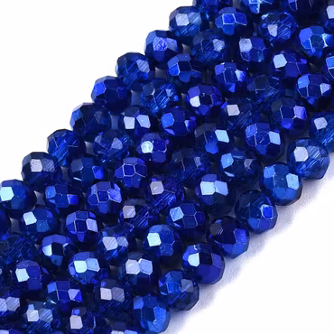 4065 Glaspärla elektropläterad, medium blue, 3,5~4x4~4,5mm