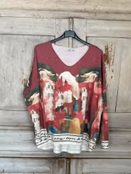 Mönstrad topp vinröd