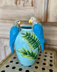 Vas med papegojor, blå