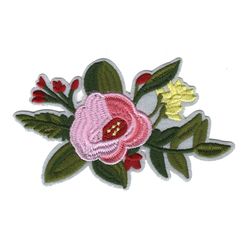 Rosa blomma med blad m.m.