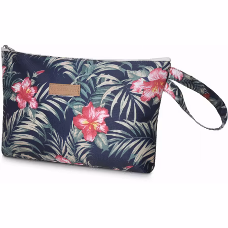 Necessär, rosa och grönt blommotiv, med blå bakgrund "Nairobi"