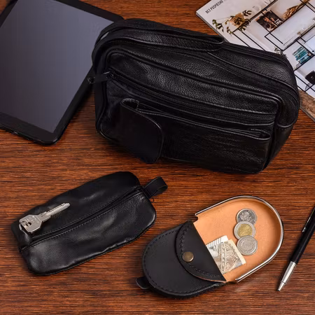 Presentförpackning för män, väska, nyckelring och plåbok