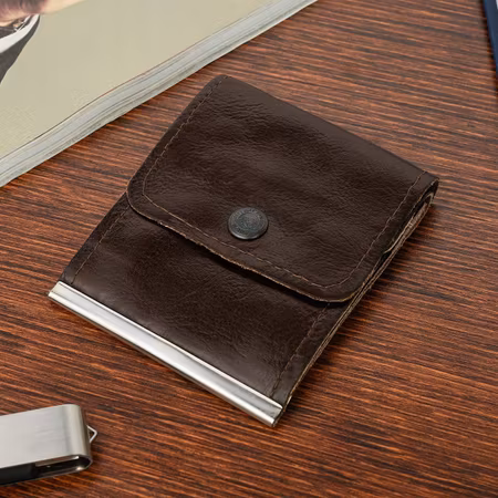 Brun pengapåse, läder sedel, vintage läderpåse, retro