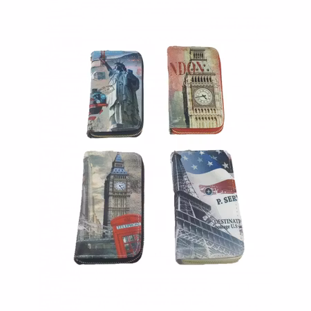 Plånbok i fint mönster "städer" Nr 2,  Large