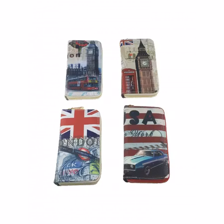 Plånbok i fint mönster "städer" Nr 2,  Large