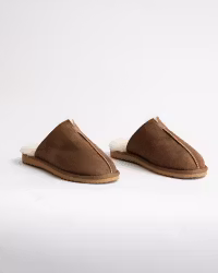 STAVANGER Sheepskin Slippers Men - Leather Brown/White (EU40-EU46)