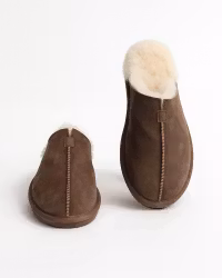 STAVANGER Sheepskin Slippers Men - Leather Brown/White (EU40-EU46)