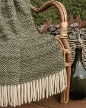 Ohut villahuopa Zick-Zack – vihreä/valkoinen