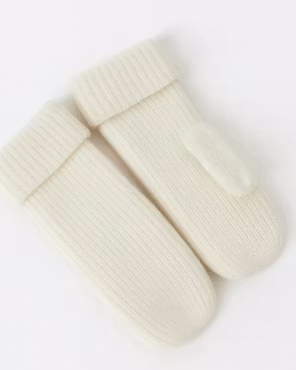 Peukalo lapaset Rib-neulosta fleecevuorilla - Luonnonvalkoinen