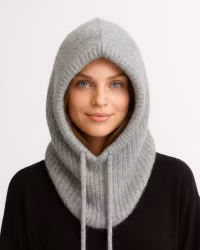 Balaclava Ribbstickad - Gråmelerad