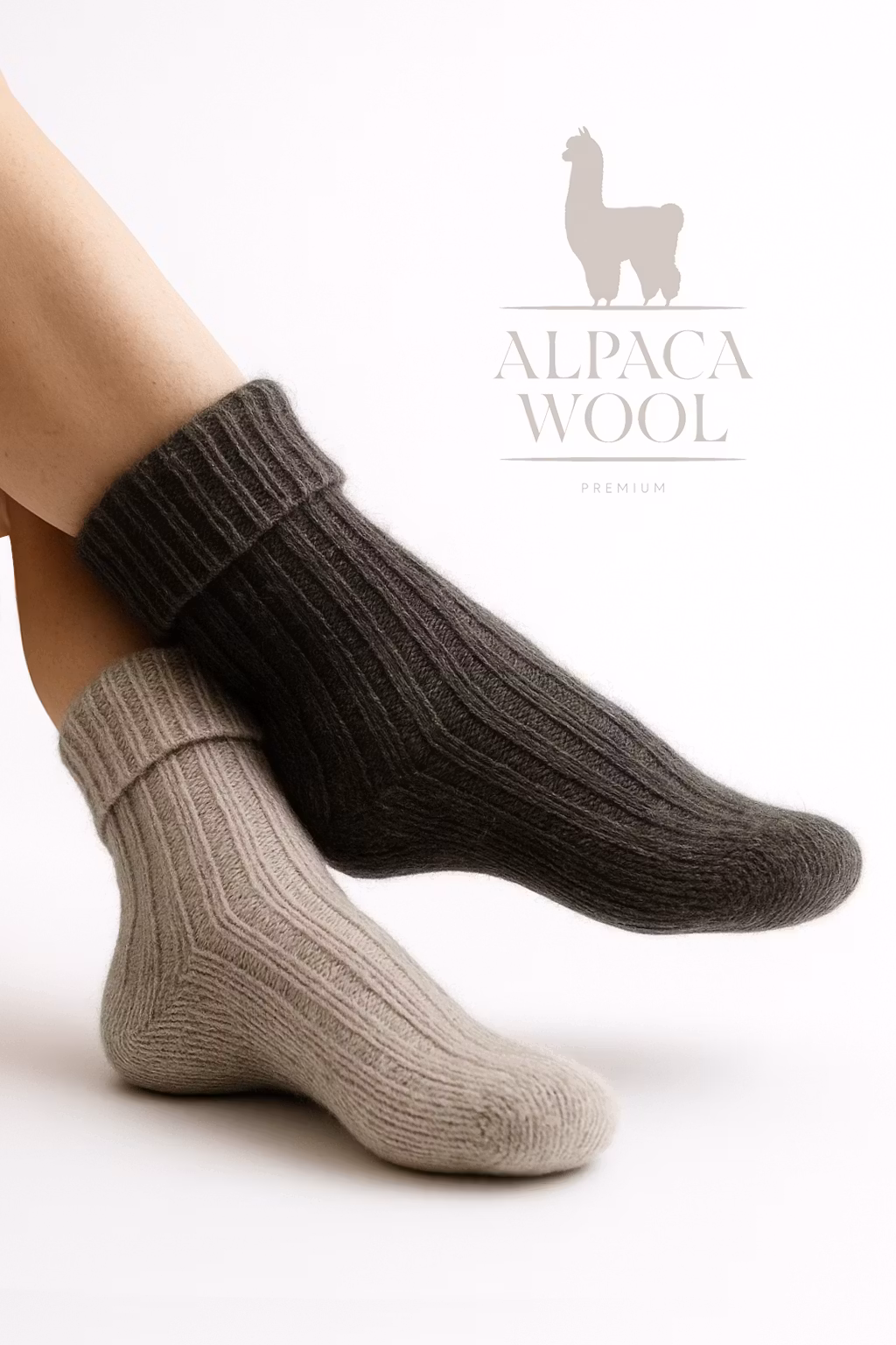 Alpakka- ja merinovillasukat – Joustinneulotut, pehmeät ja lämpimät | Grismedio-antrasiitti, 2 kpl