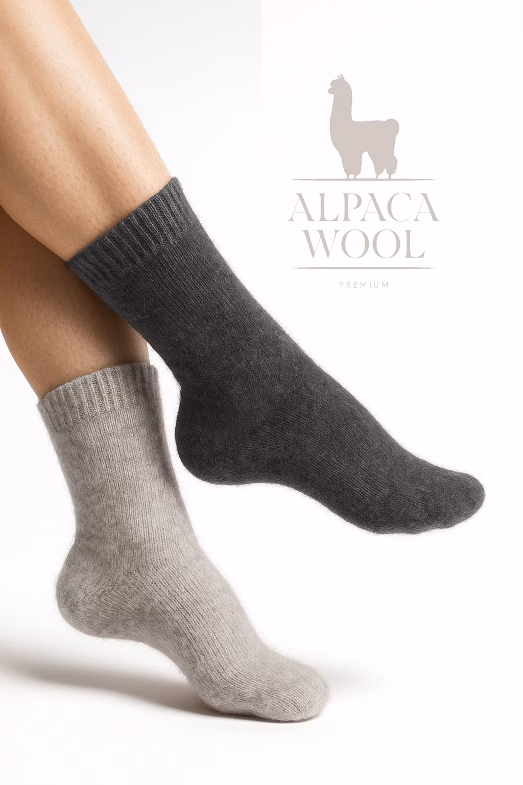 Alpakka- ja merinovillasukat – Pehmeät ja lämpimät | Grismedio–Antrasiitinväriset 2 kpl