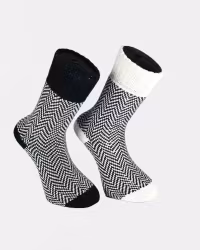 Sockor Ullfrotté Zickzack, 2-pack Svart/Vit