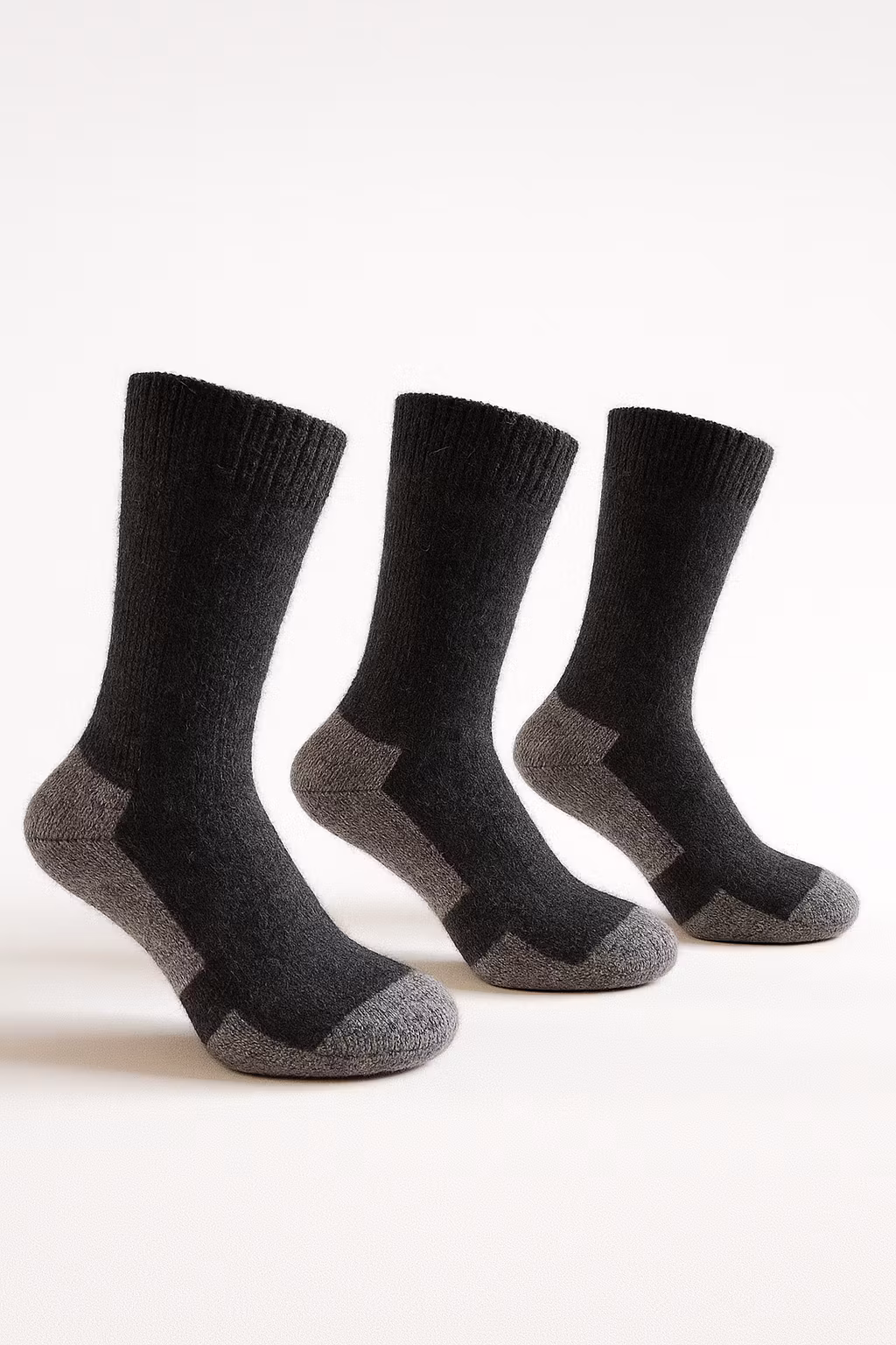 Merinovillaiset vaellussukat, musta/harmaa, 3 paria