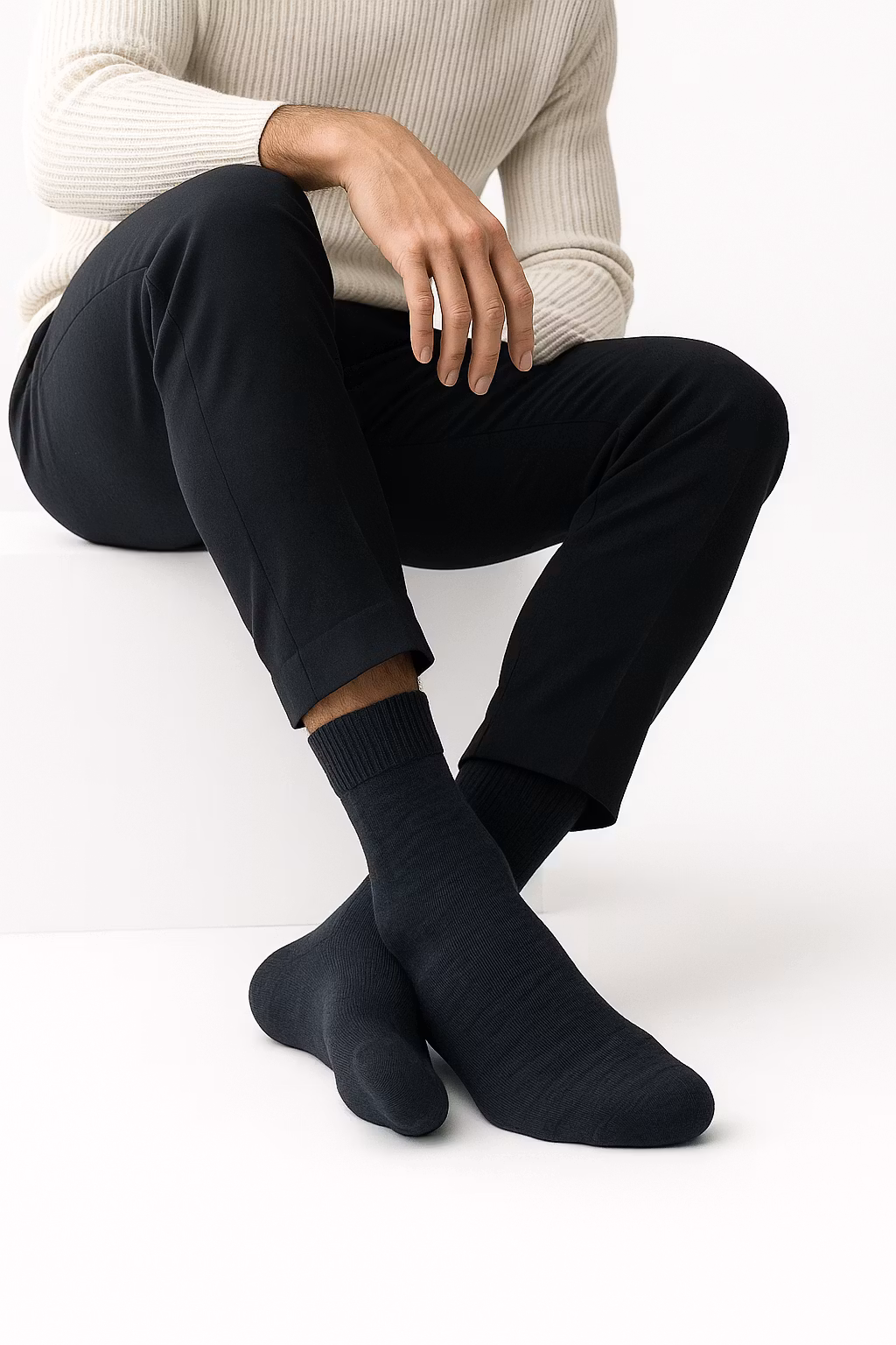 Ohuet merinovillasukat, mustat, 3 paria