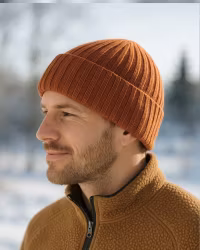 Wool Beanie 2x2 Ribb Herr - Rust