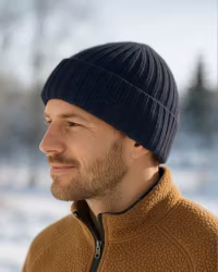 Wool Beanie 2x2Ribb Herr - Marin