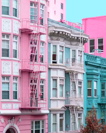Pink and Blue Row Houses in San Francisco