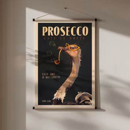 Art Deco Prosecco Wall Art Of An Ostrich