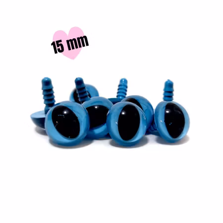 Blå kattögon 15 mm säkerhetsögon • amigurumi ögon • virka • safety eyes • nalleögon