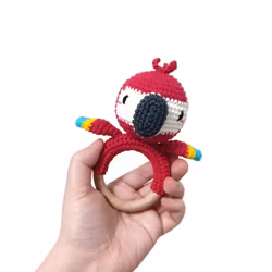 VIRKMÖNSTER Bitring Papegoja • Baby skallra • amigurumi virkbeskrivning • crochetbykim • PDF