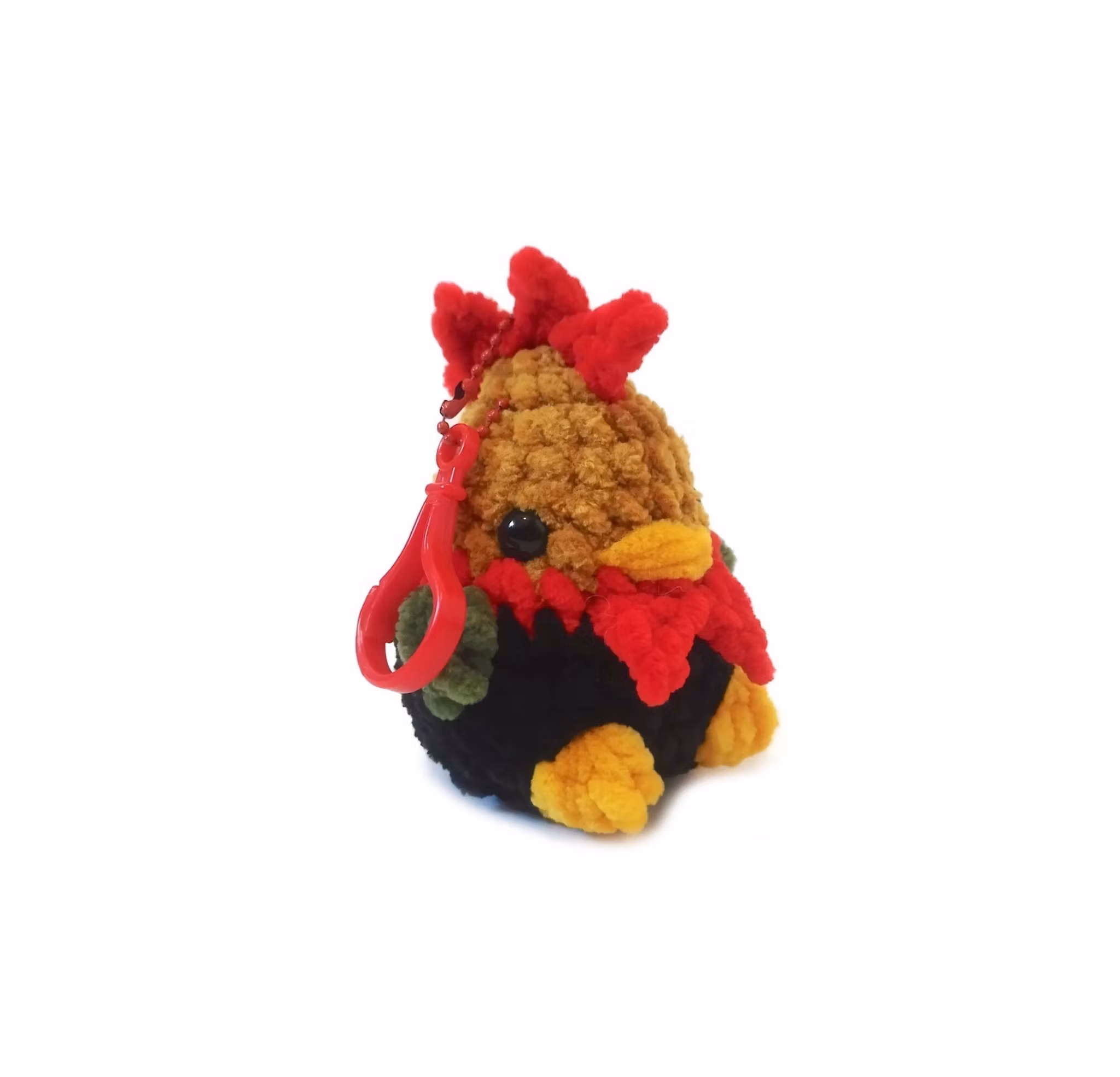 Handgjord virkad Nyckelring Tupp i mjukt chenille garn • Plushie fågel • Backpack buddies • GAGA fågel