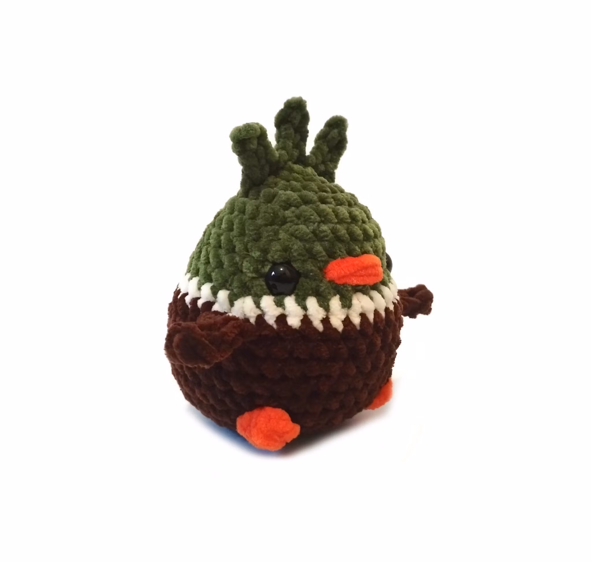 Handgjord virkad Gräsand i mjukt chenille garn • Plushie fågel • LULU fågel