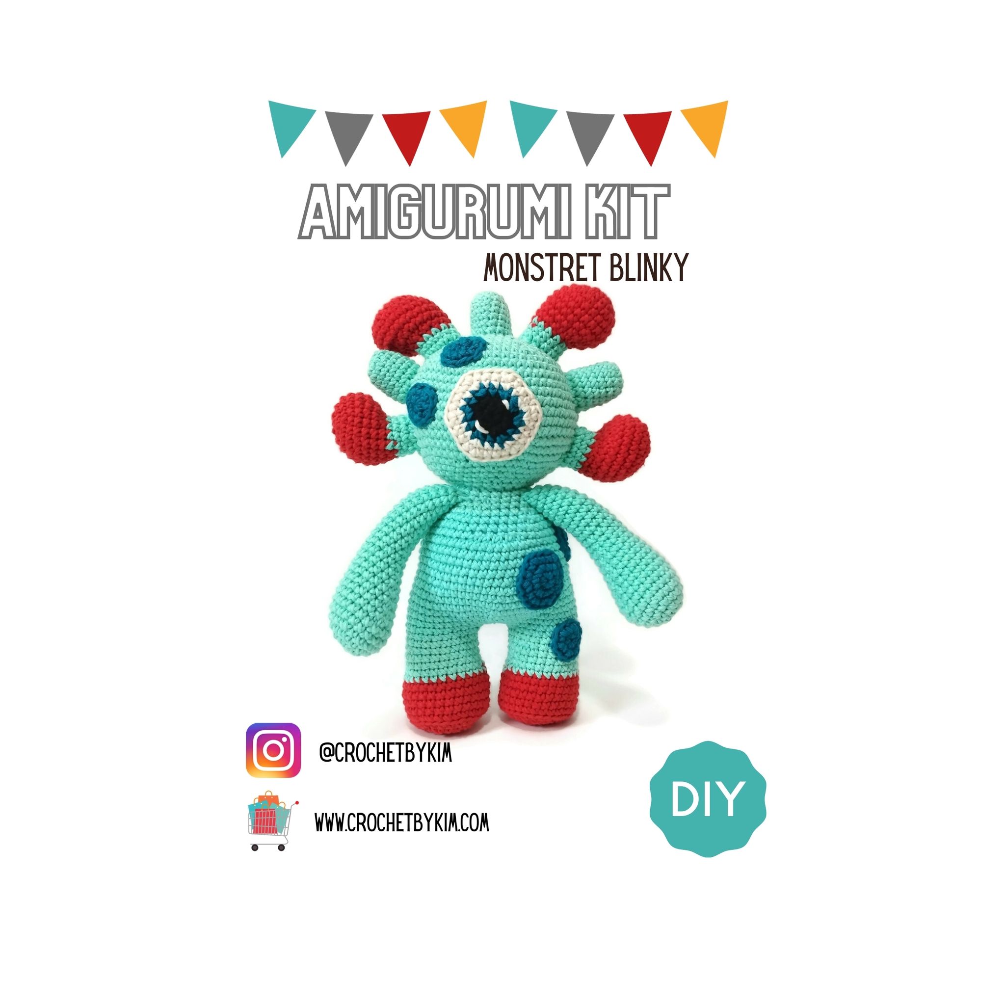 Amigurumi kit Monster BLINKY • Mintgrönt monster • Virkset gosedjur • DIY-kit • Crochetbykim