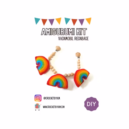 Amigurumi kit Vagnmobil Regnbåge • Barnvagnsmobil • Virkset gosedjur • DIY-kit • Crochetbykim