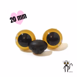 LEMUR gula ögon & nos 20 mm • handmålade säkerhetsögon • amigurumi ögon • virka • safety eyes • nalleögon