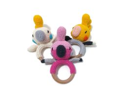 VIRKMÖNSTER Bitring Tropiska fåglar • Baby skallra • amigurumi virkbeskrivning • crochetbykim • PDF