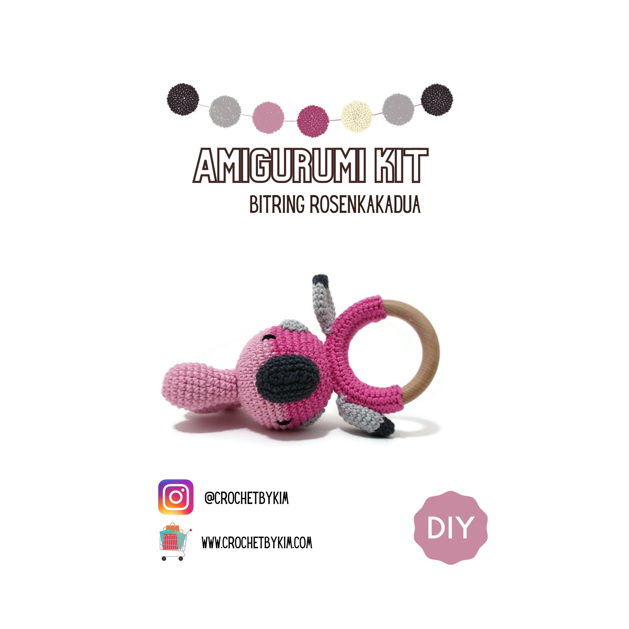Amigurumi kit Bitring rosa rosenkakadua • Virkset gosedjur • DIY-kit • Crochetbykim